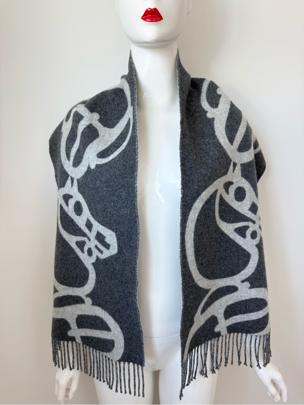 Hermes cashmere grey Boucles et Camails muffler scarf with box and full set - Picture 8 of 11
